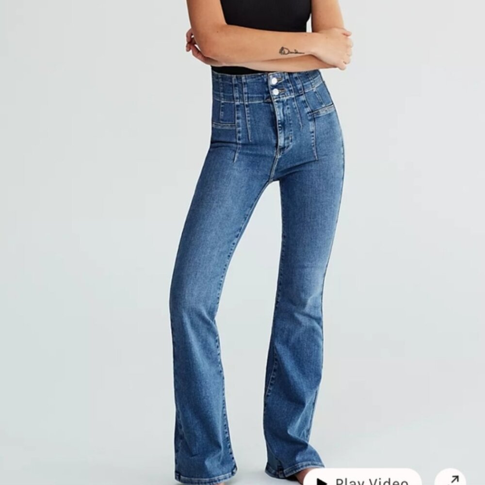 We The Free Women'S Jayde Flare High Waist Jeans Sunburst Blue Size 28 Trendy